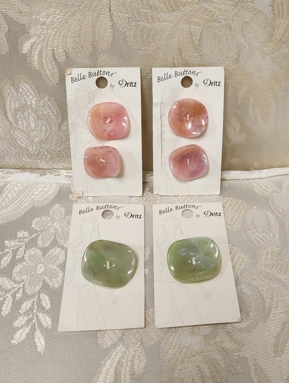 Belle Buttons By Dritz Buttons 27mm & 33mm - 6 Buttons Total-  Pink & Green